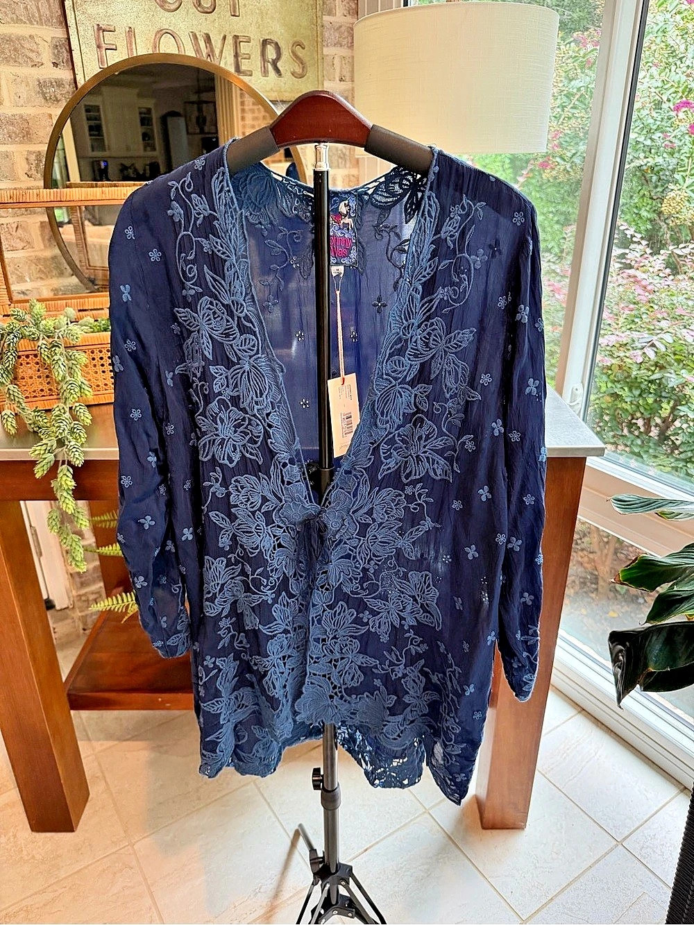 NWT Johnny Was Blue Floral Lace Tunic